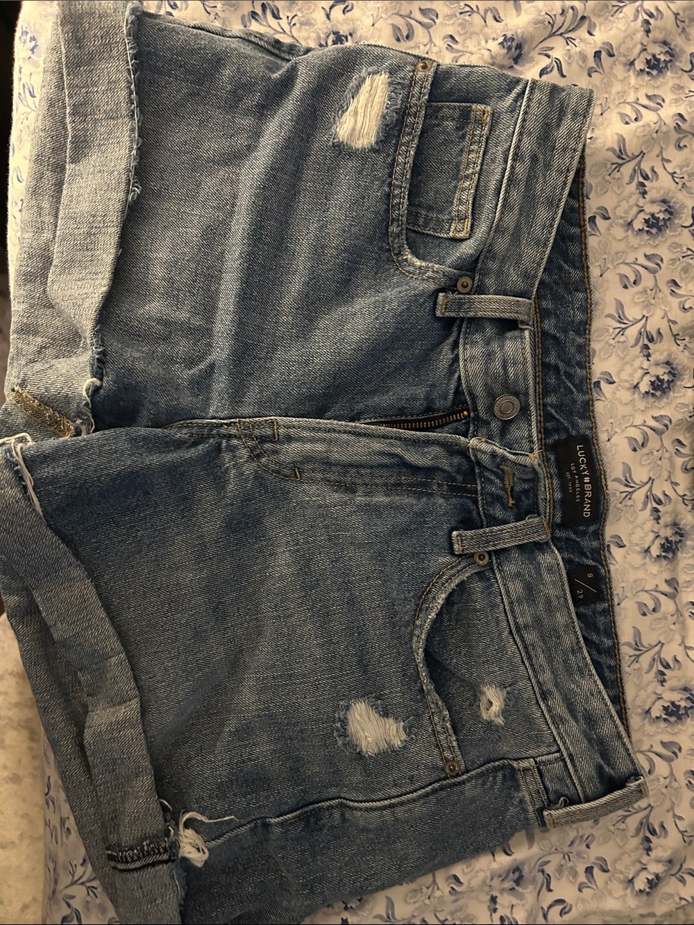 Lucky Brand Women's Medium Blue Distressed Denim Shorts. Boyfriend Fit